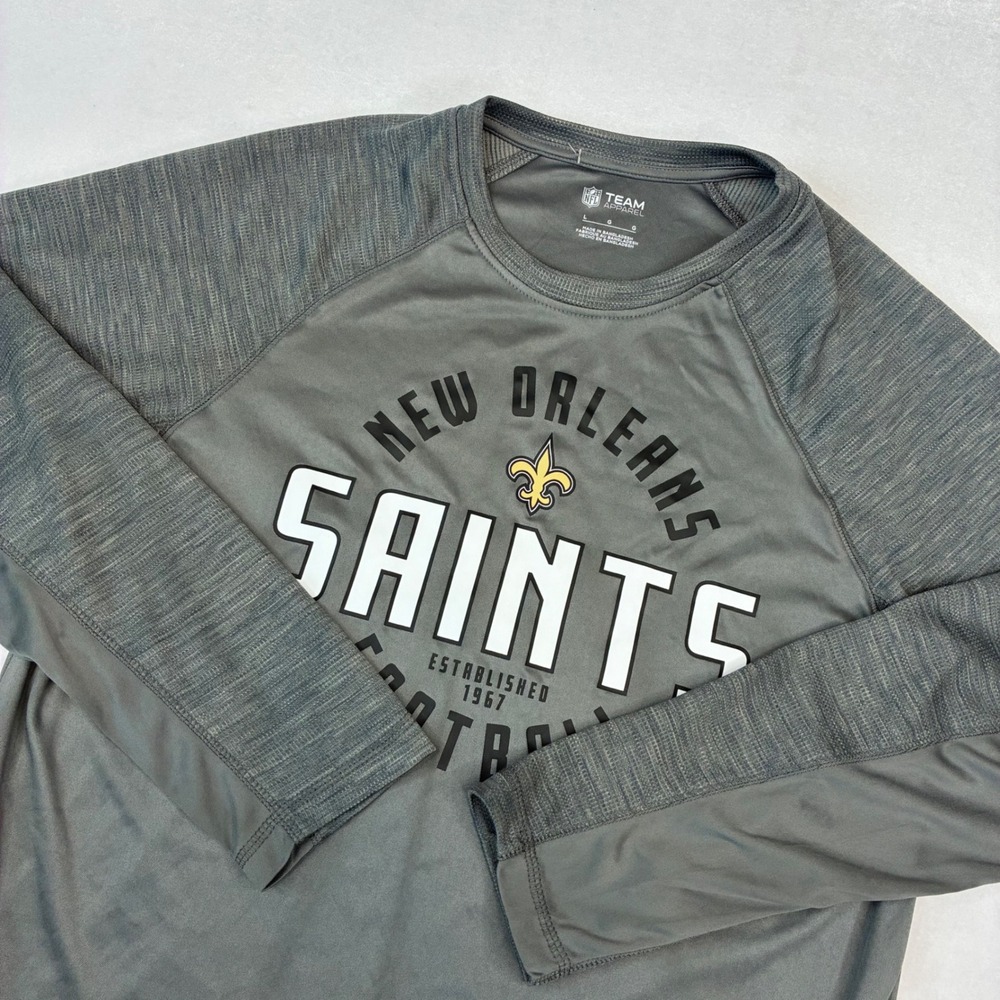 NFL Team Apparel New Orleans Saints Men Large Gray Long Sleeve Raglan Shirt Fan